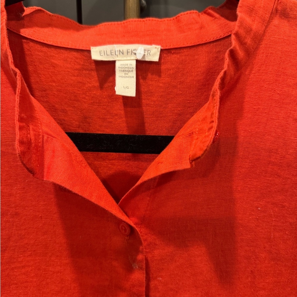 Eileen Fisher Organic Handkerchief Linen Band Collar Shirt Red Women’s L - Picture 6 of 7